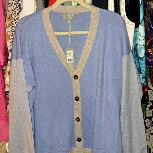 Pure Collection NWTs Cashmere Color Block V Neck  Cardigan - Picture 8 of 8